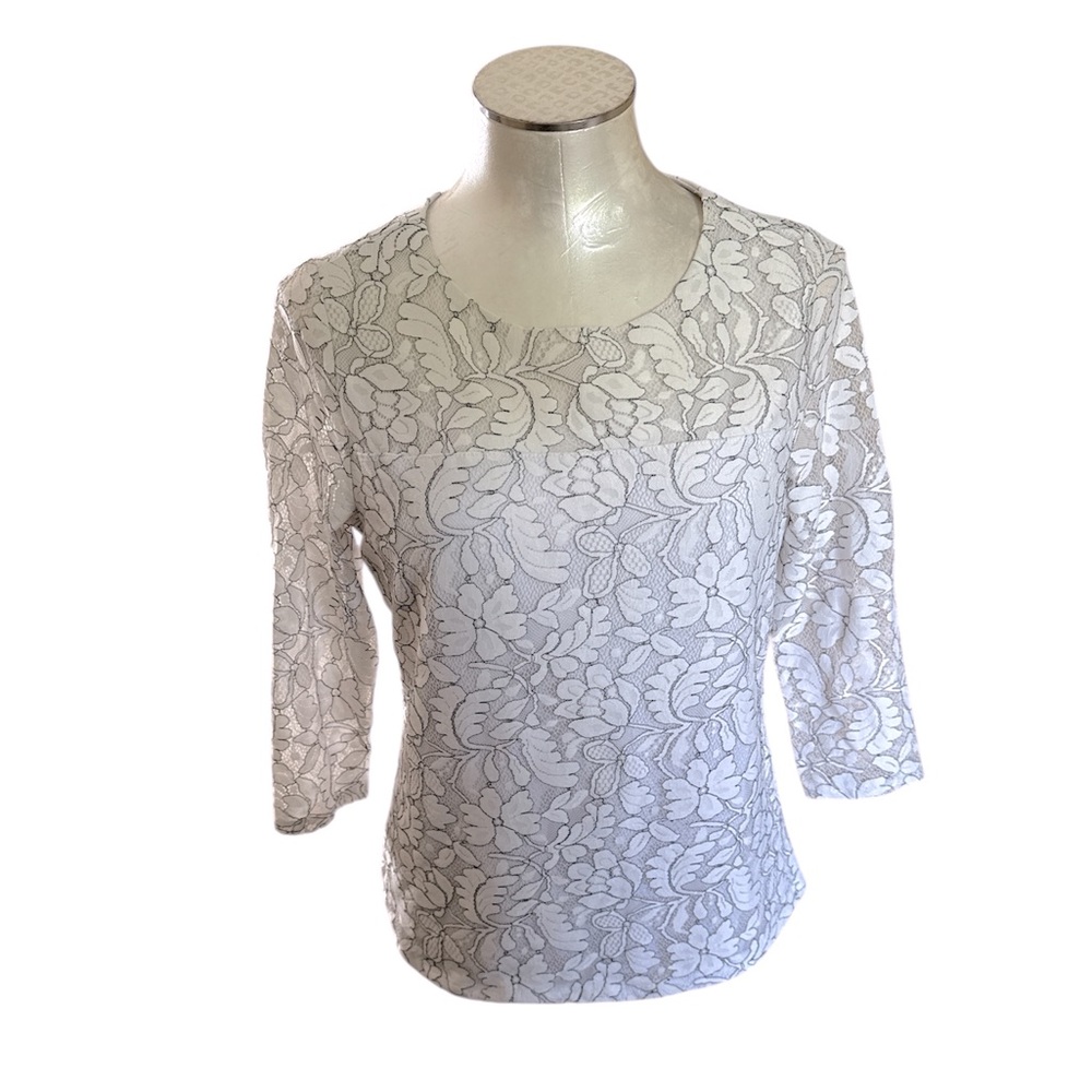 Cathy Daniels Women’s Lace Top 3/4 Sleeves Black & White size Small